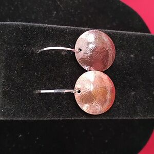 Chic Antique Copper Hammered Earrings with 925 Wire Hooks